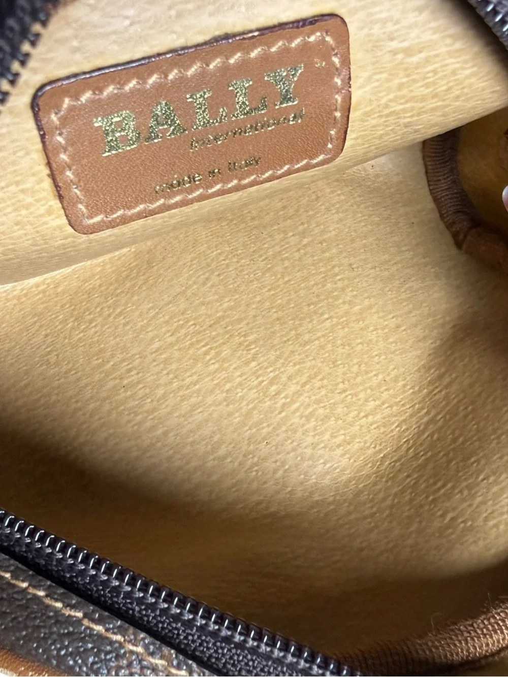 Vintage Bally International Monogram Cosmetic Bag Made in Italy Brown Zip Pouch